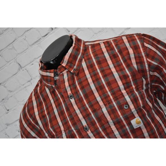Carhartt Work Shirt Mens Size XL Red Plaid Cotton Front Pocket Short Sleeve - Picture 1 of 6